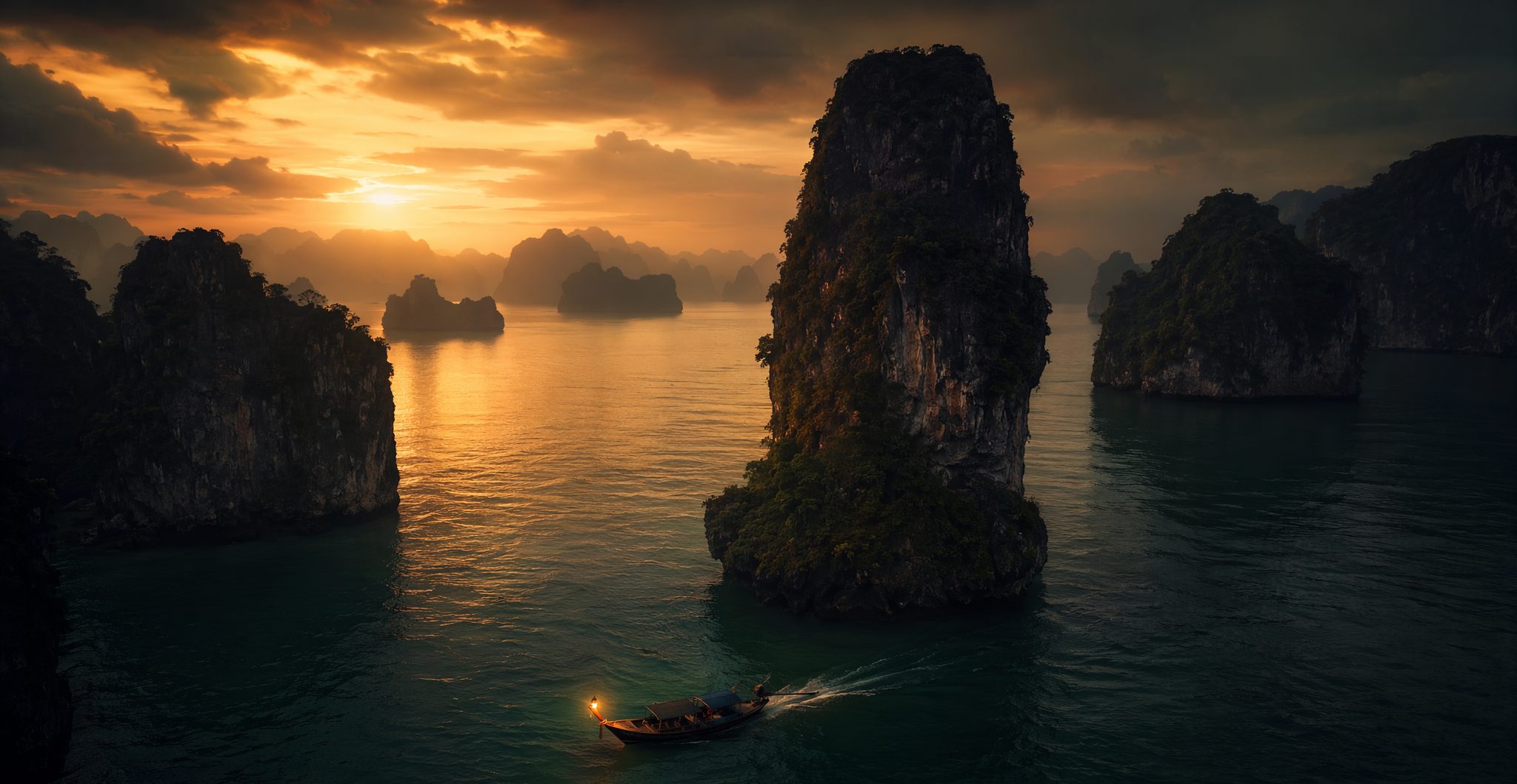 Limestone karsts of Phang Nga Bay at dusk